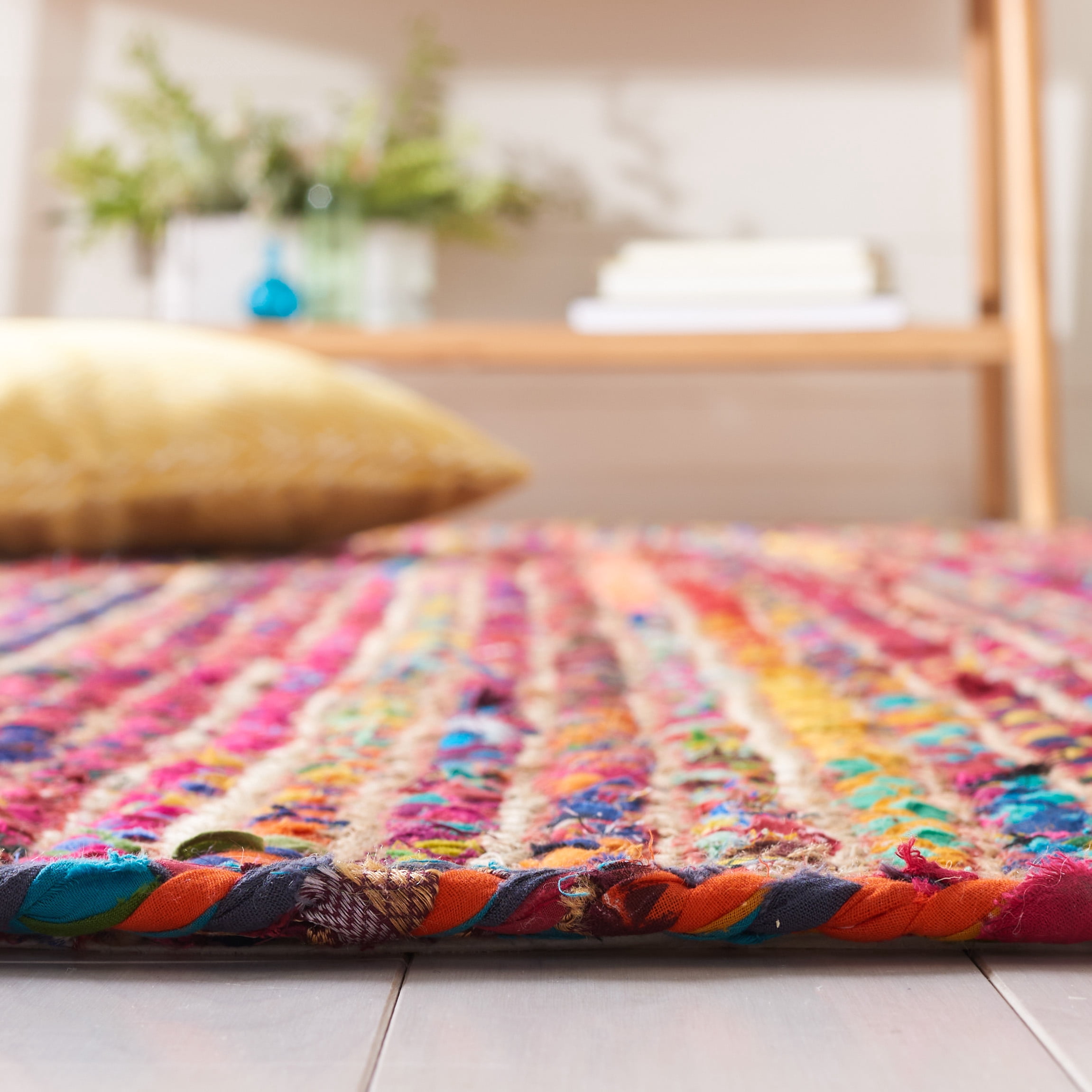 SAFAVIEH Braided Beckah Bordered Reversible Area Rug, Natural/Multi, 6' x 9'