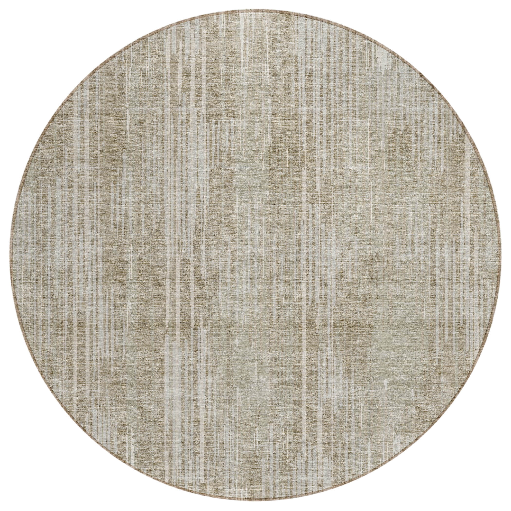 Addison Rugs Chantille Indoor/Outdoor Transitional Stripes Beige Washable Round Rug, 8' x 8'