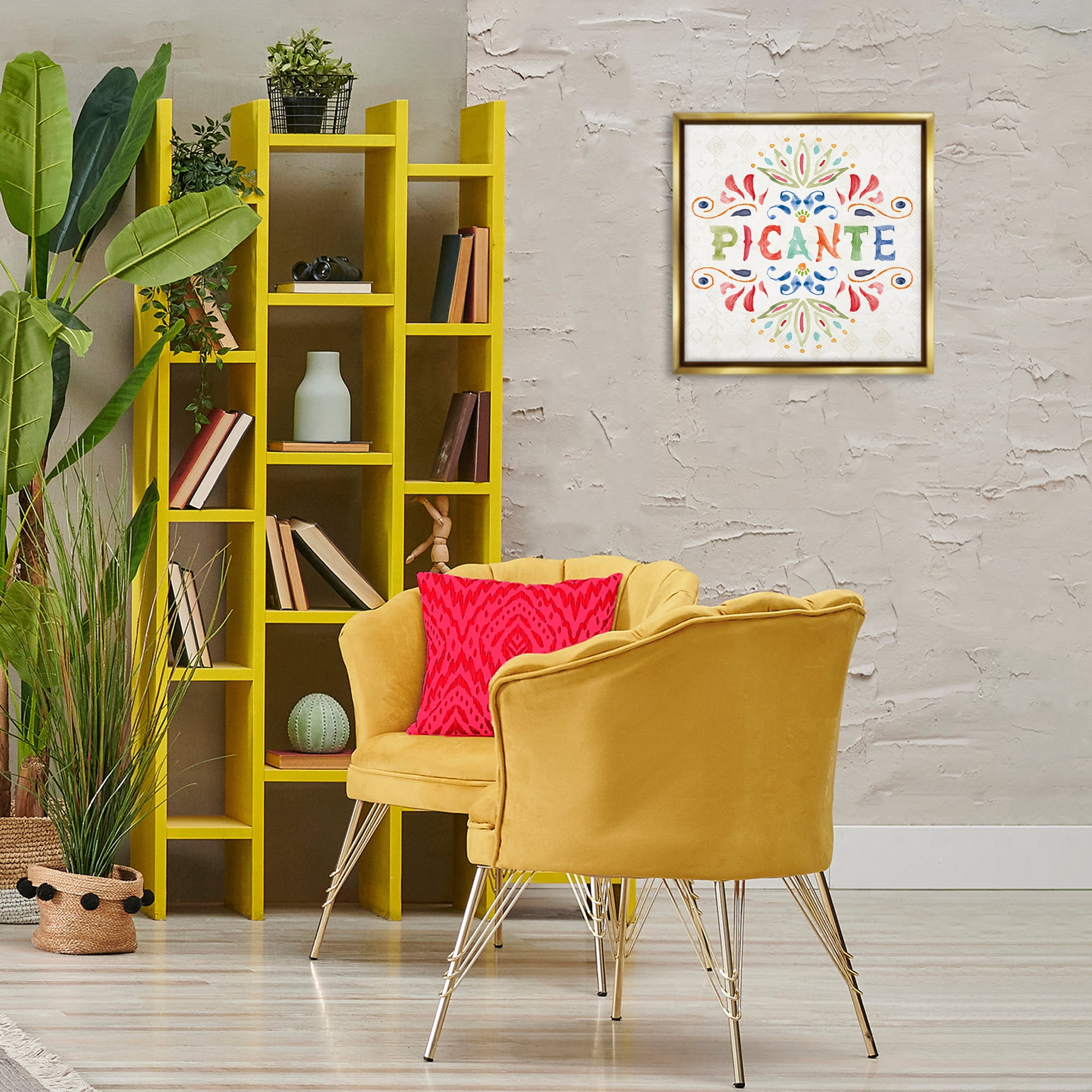 Stupell Industries Picante con Patrón Vibrante Inspirational Quotes & Sayings Painting Gold Floater Framed Art Print Wall Art, 18 x 18