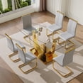 thumbnail image 6 of TesNus 7-Piece 63" Glass Dining Table Set, Tempered Glass Table with Gold Metal Base and 6 PU Leather Chairs for Dining Room, 6 of 7