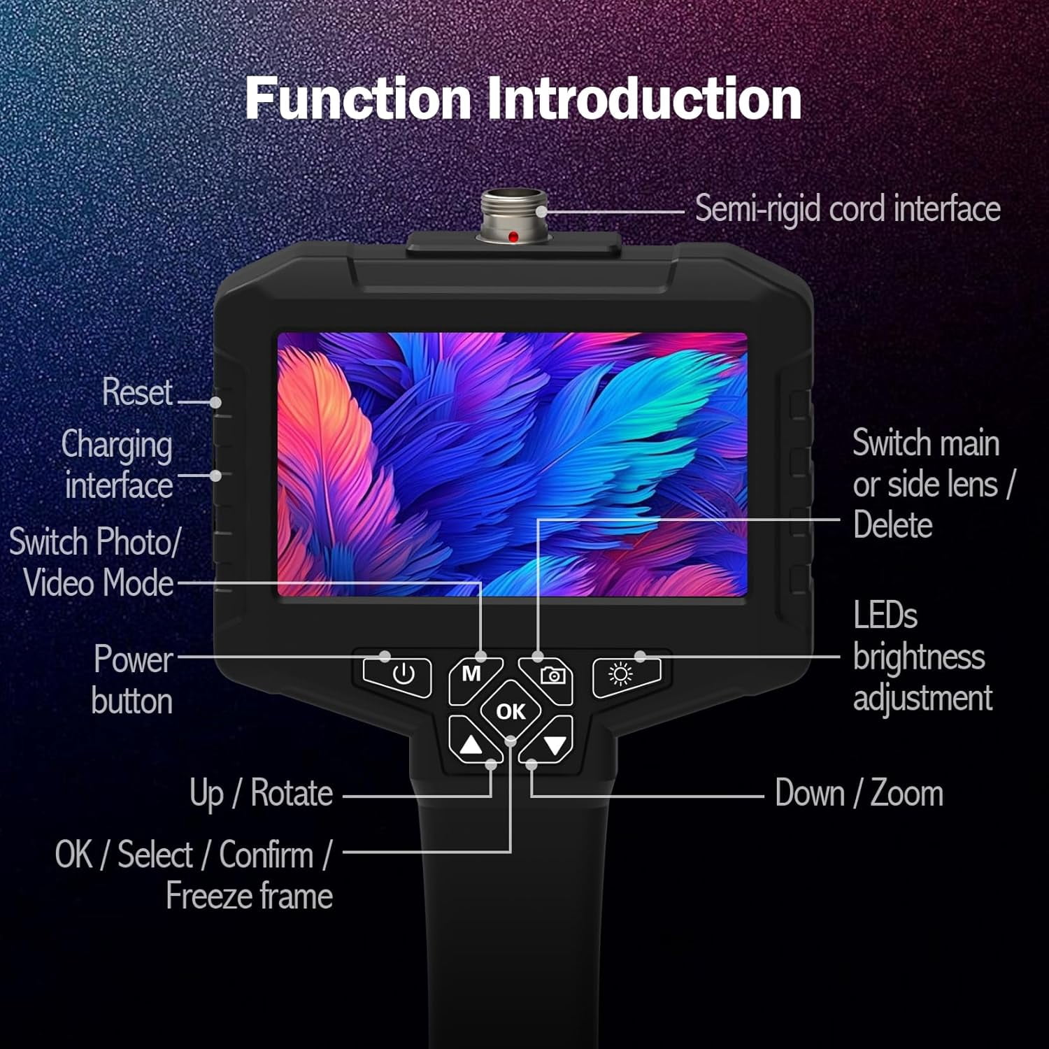 Binazon Dual Lens Borescope Camera With 32GB Card, Industrial Endoscope, 4.3" LCD Screen, 16.5ft 2000mAh