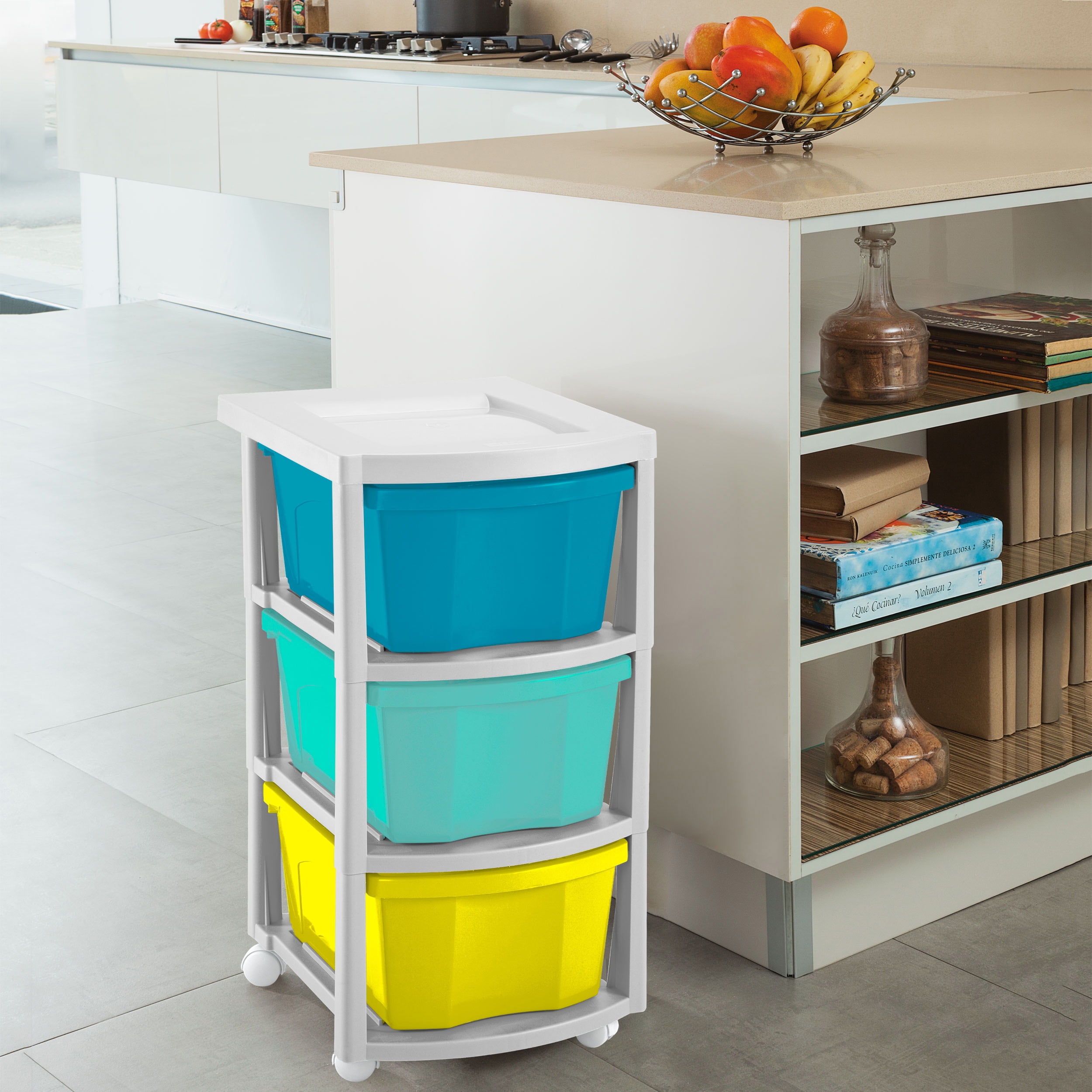 Rimax Casual Multi Three Drawer Multi Color Rolling Cart