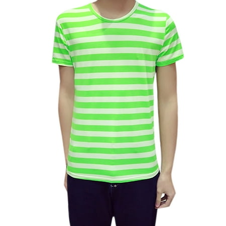 Stroker Short Block - Unique Bargains Men Crew Neck Stripes Short Sleeves Tee Shirt