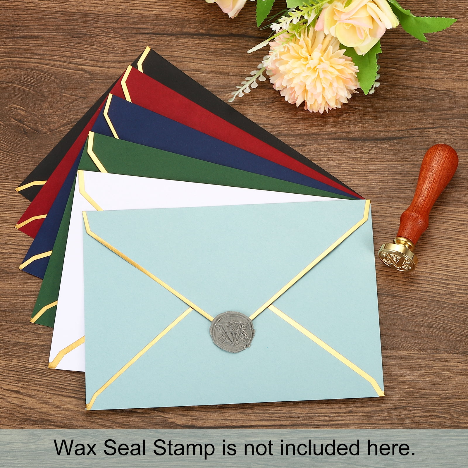 Unique Bargains A7 Envelopes Card V Flap Envelopes with Gold Border for Gift Cards Red, Gold