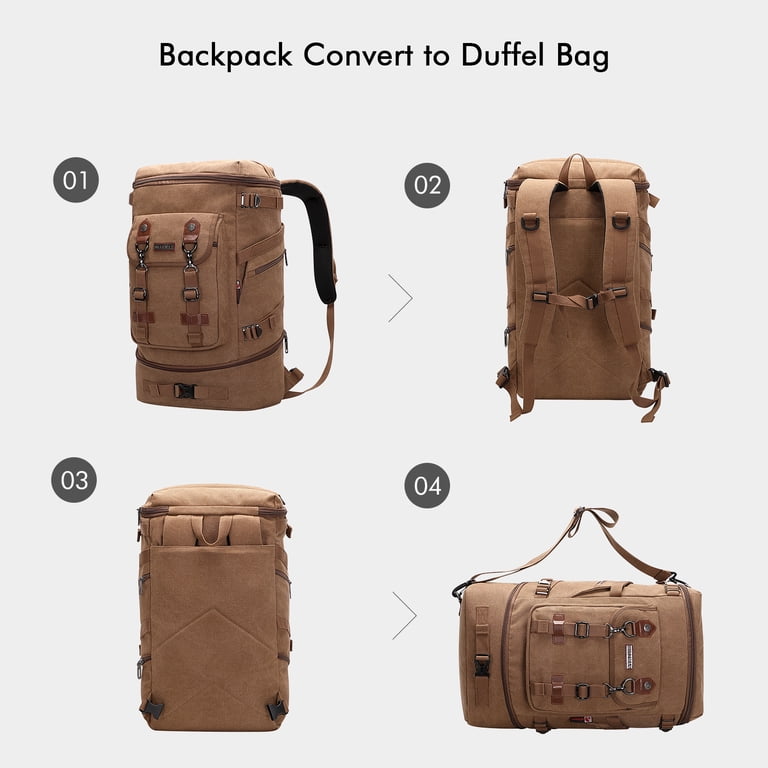 WITZMAN Travel Backpack Convertible Duffel Bag - 40L Large Canvas Rucksack For Men & Women, Black