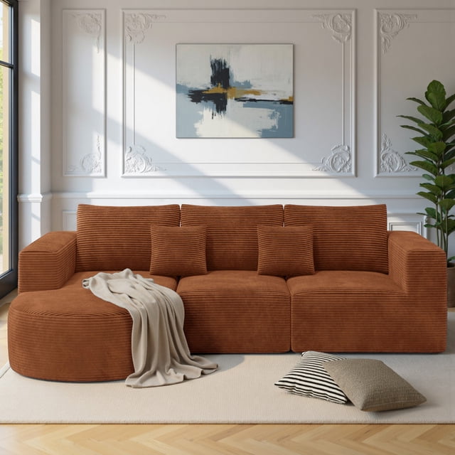Hawsaiy 104" Modular Sectional Sofa with L-Shape Chaise,Cloud Sectional Modern Sleeper Couch with Deep Seat,Sponge Compression Sofas, No Assembly (Brown Corduroy Fabric)