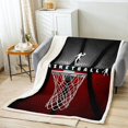 thumbnail image 2 of Basketball Blanket ,Ball Games Sports Throw Blanket,Basketball Hoop Indoor Fleece Blanket,Red Black Gray Basketball Bed Blanket Bedroom Decor 90"x90", 2 of 6