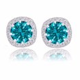 thumbnail image 2 of 18k White Gold Plated Cubic Zirconia Cushion Shape Halo Stud Earrings (1.90 carats) - Aquamarine, 2 of 3