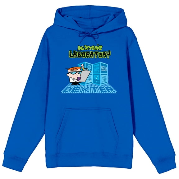 Dexter's Laboratory Dexter With Clipboard Long Sleeve Royal Blue Adult Hooded Sweatshirt-Small