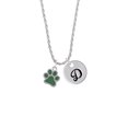 thumbnail image 2 of Delight Jewelry Silvertone Medium Translucent Green Paw Silvertone Script Initial Disc - D - Charm Necklace, 20"+3", 2 of 4