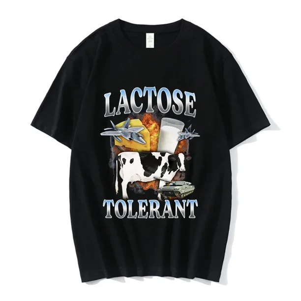 Camiseta gráfica divertida tolerante a la lactosa para hombre y mujer, camisetas vintage de manga corta de algodón, camisetas informales de gran tamaño.
