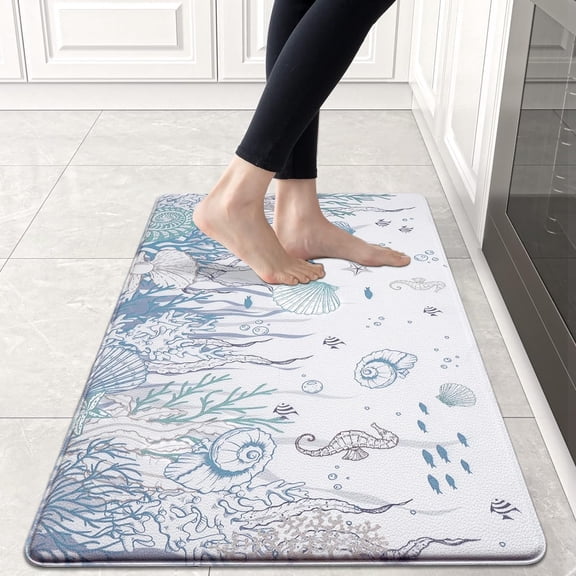 Beach Kitchen Rugs Non Slip, Waterproof Kitchen Mats Cushioned Anti Fatigue, Waterproof Kitchen Rugs and Mats Washable, Comfort Standing Mat for Kitchen, Laundry & Office, 18 x 30 Inch (White)