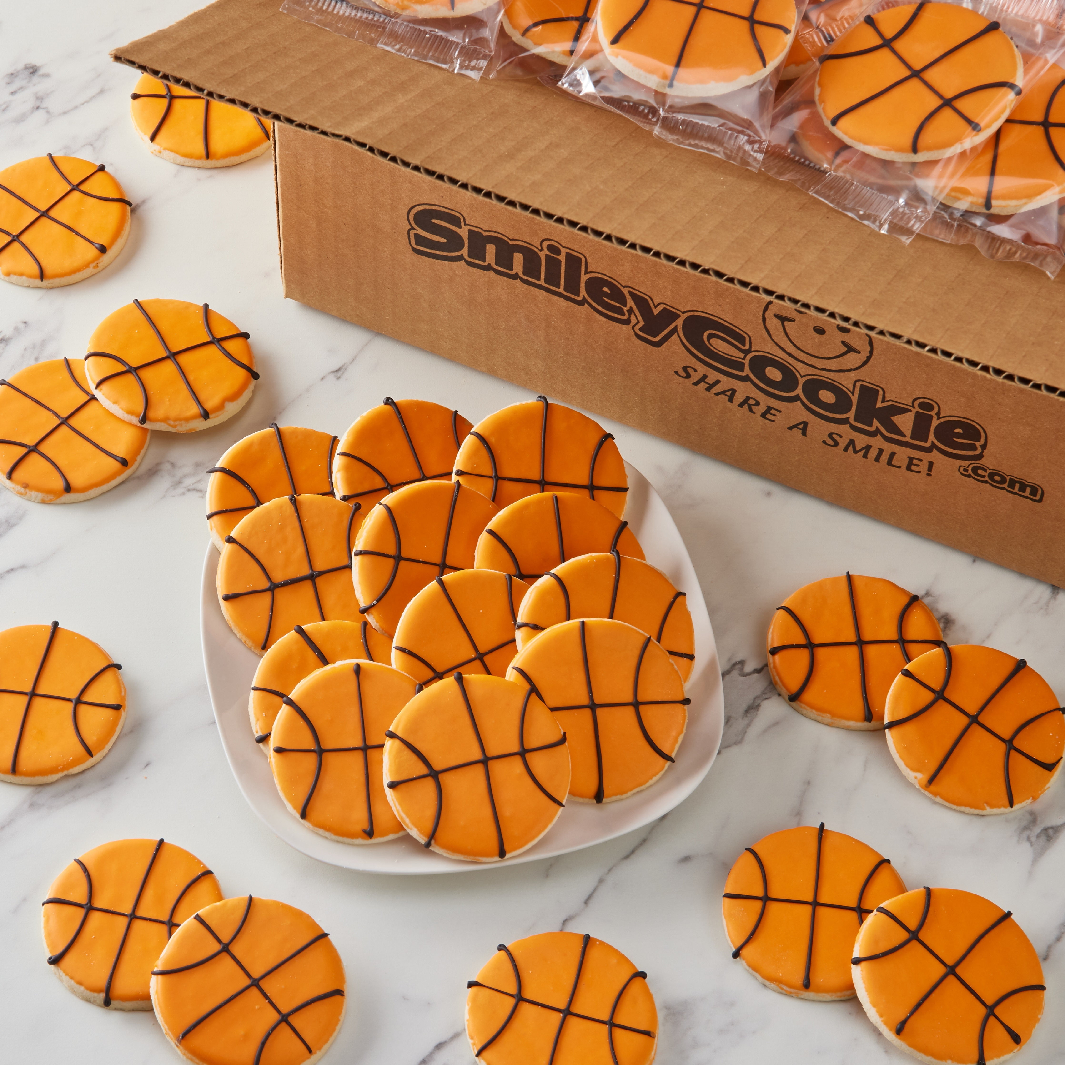 24-Pack Mini Basketball Smiley Cookies - Nut Free, Kosher, Individually Wrapped Sugar Cookies