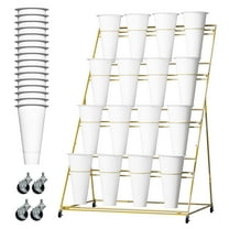 Flower Display Stand, Movable Metal Plant Stand, Plant Stand with Wheels 59(H)x28.5(W)x39.3(L) Inch, 4 Layers, 16 Buckets, Revolving for Florist Supplies