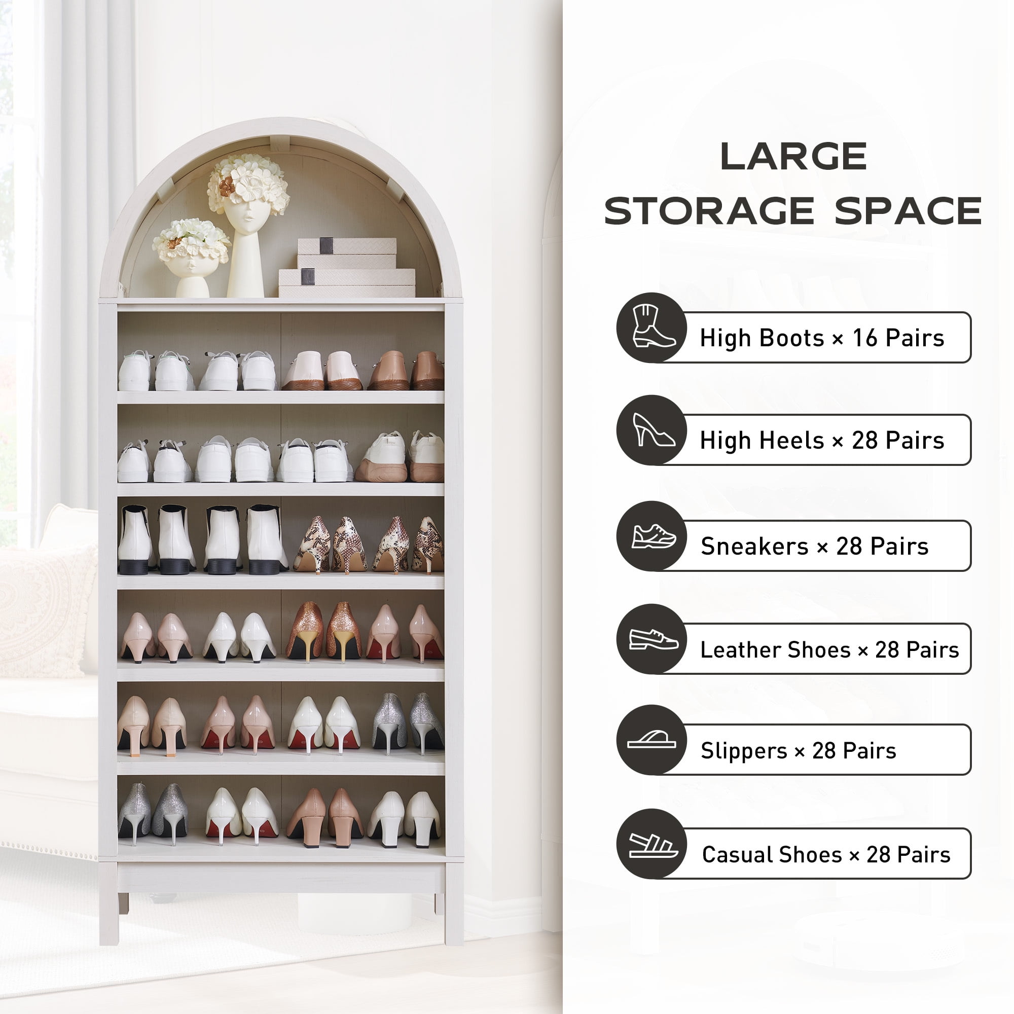 SinCiDo Tall Arched Bookshelf, 7-Tier Open Shelf Bookcase, Medium Density Fiberboard