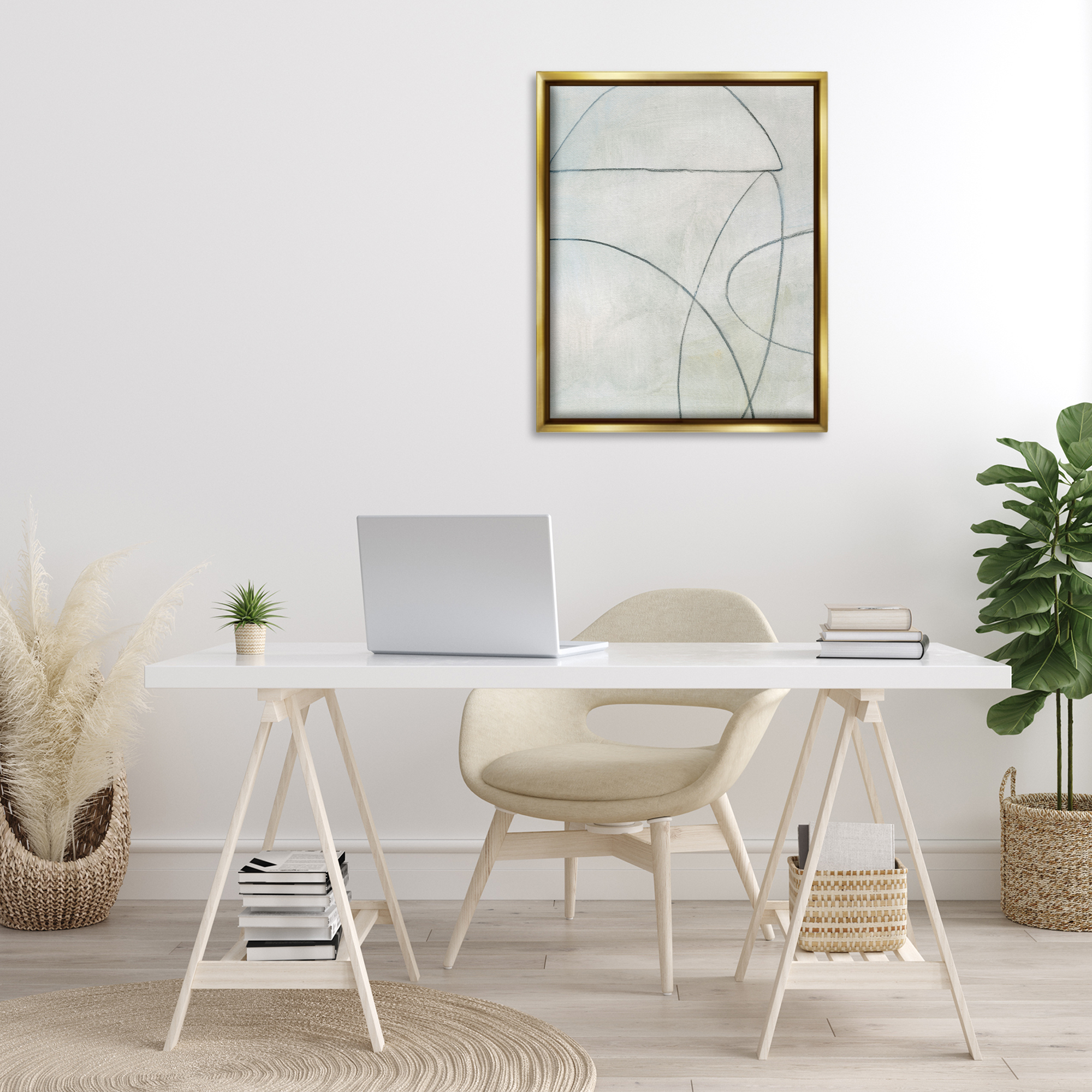 Stupell Industries Shapes Sketch on Grey Abstract Drawing Gold Floater Framed Canvas Art Print Wall Art, 25 x 31