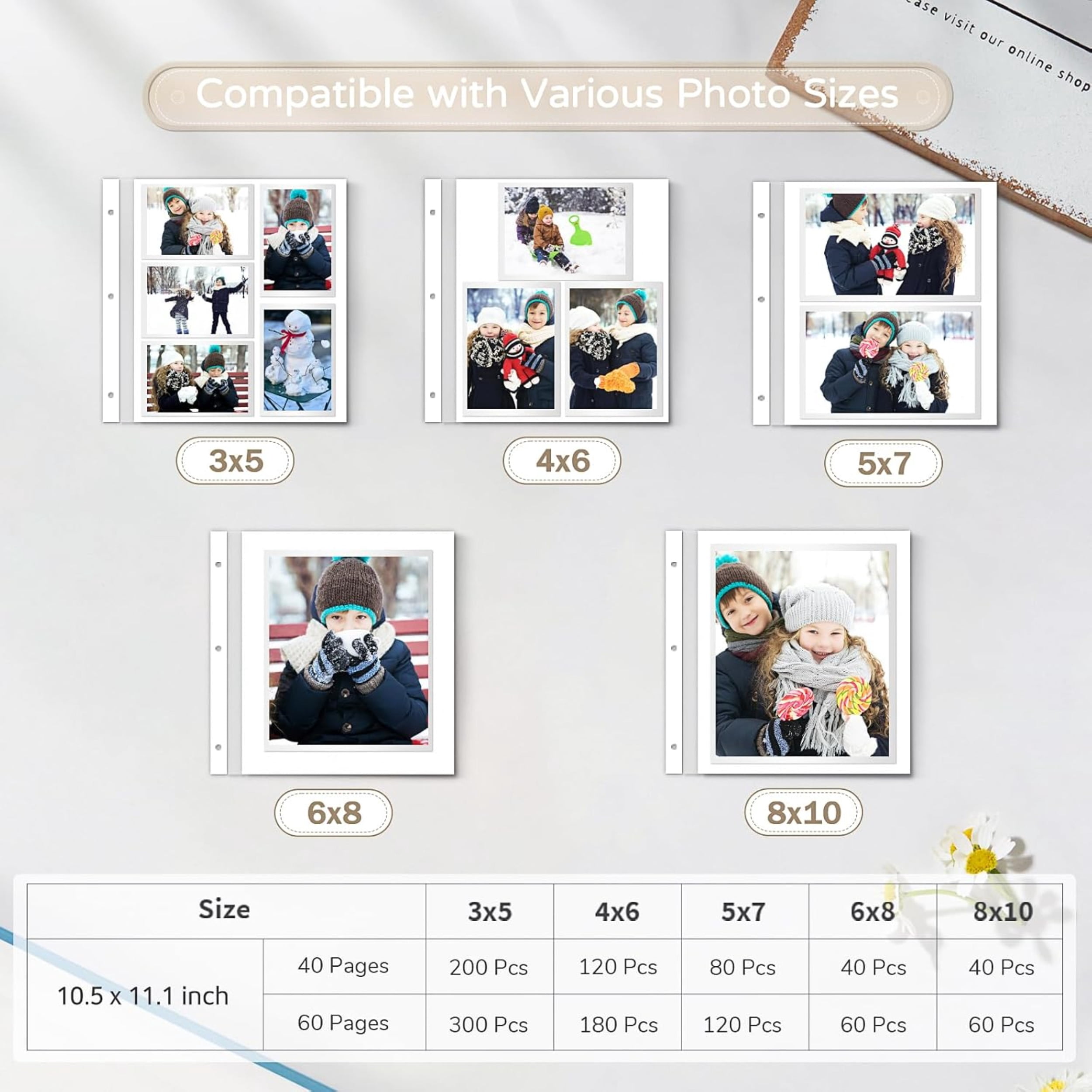 Large Photo Album Self Adhesive 4x6 5x7 8x10 Scrapbook Album DIY Picture Book, Gifts for Mom, Family Baby and Wedding, with Metal Pen and Plastic Board