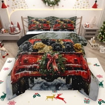 Manfei Cute Pet Dogs Queen Comforter SetChristmas Wreath Bedding Sets,Happy New Year Bedding Comforter Set For Boys Teens,Luxury Bedroom Decor Reversible,3 Pieces