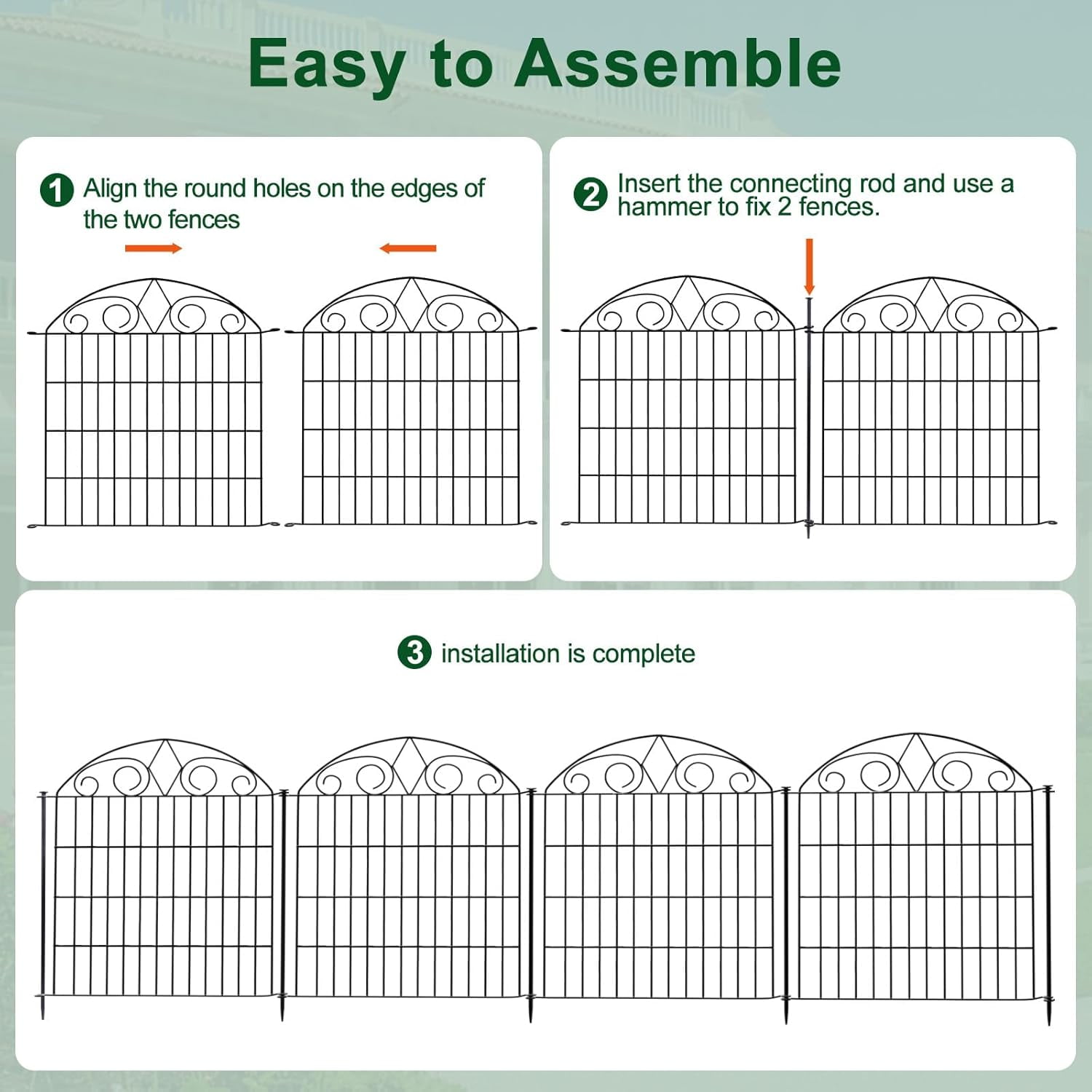 LOVE STORY 10 Panels No Dig Decorative Garden Fence Animal Barrier Fencing Metal Wire Panel Border Patio Dog Rabbits Ground Stakes Fencing, 24ft(L) x 32in(H)