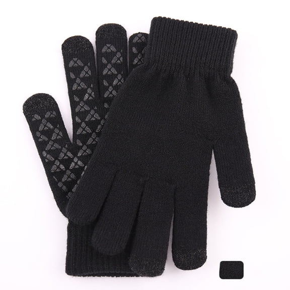 NICEXMAS Black Anti Slip Knitted Gloves for Screen Touch Winter Outdoor Gentlemen Gloves