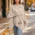 thumbnail image 6 of Fewfanhot Self Tie Fringe Wool Blend Poncho Cape, Open Front Warm Wrap Shawl Coat for Women Fall Winter, 6 of 7