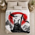 thumbnail image 5 of Japanese Samurai Ink Wash Silhouette, Peaceful Mountain Lake Scene, Warm Flannel Blanket for Cabin and Lodge, Outdoor Lovers Friendship Gift, Artistic Home Decor, 5 of 9