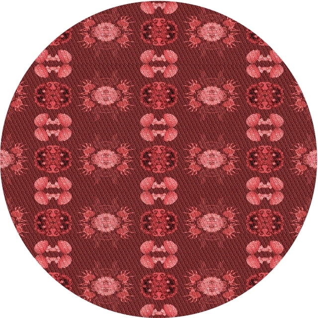 Ahgly Company Tapis Rond Lavable en Machine Intérieur Transitionnel Rouge Canneberge, 7 Pieds Rond