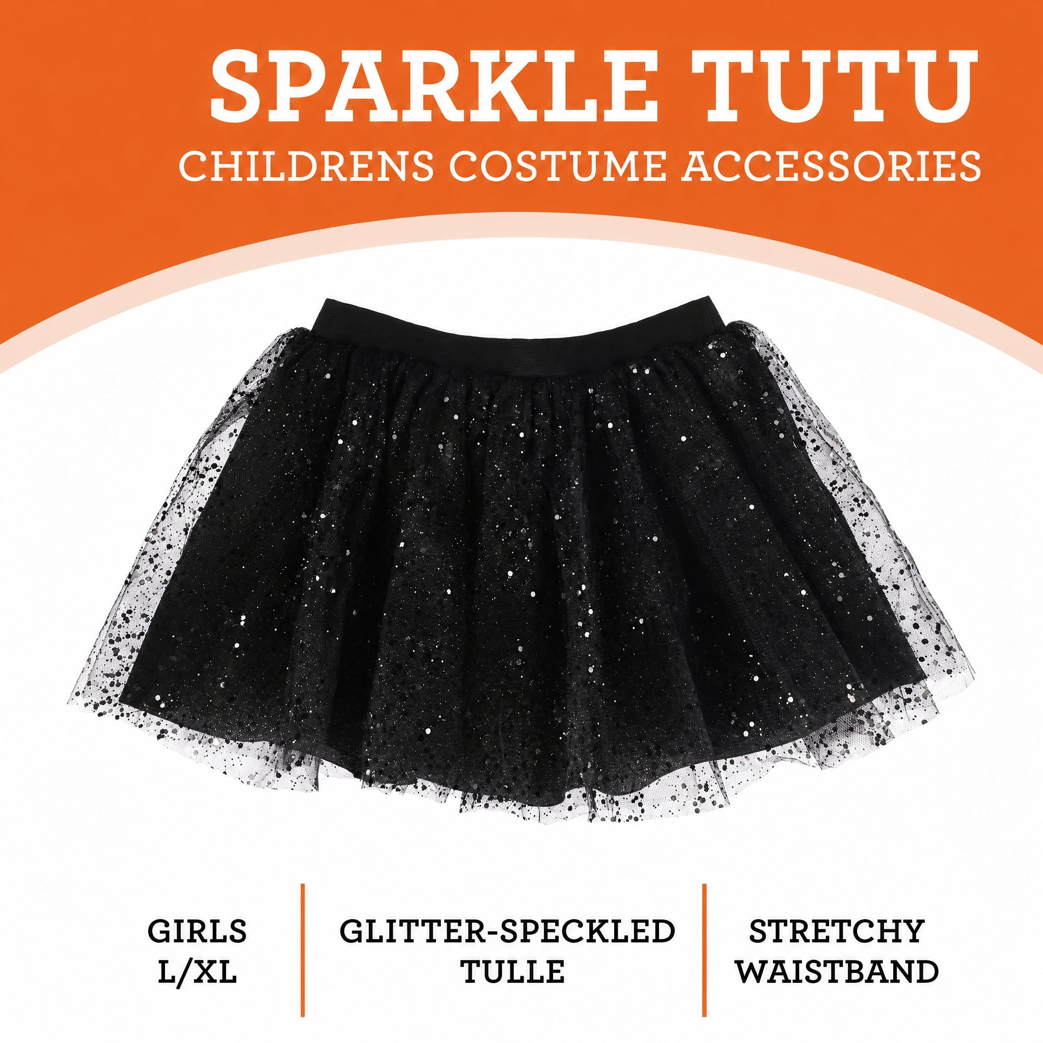 Sparkle Tutu Costume Accessory for Children, Black, L/XL, Halloween by Way To Celebrate