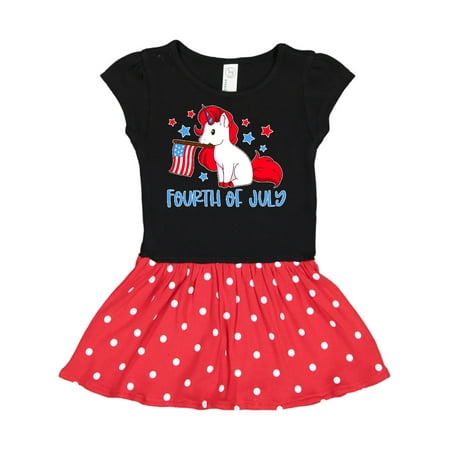 

Inktastic 4th of July Unicorn Holding American Flag Gift Toddler Girl Dress
