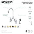 thumbnail image 4 of Kingston Brass KS7791PXBS English Country Two-Handle 3-Hole Deck Mount Bridge Kitchen Faucet with Brass Side Sprayer in Polished Chrome, 4 of 5