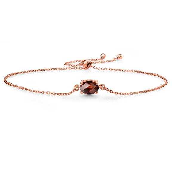 Gem Stone King 18K Rose Gold Plated Silver Red Garnet Solitaire Bracelet for Women (1.00 Cttw, Oval Checkerboard Cut 7x5mm)