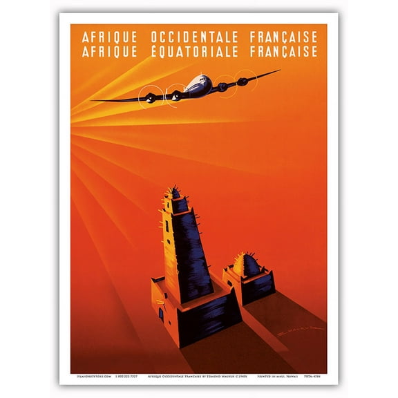 French West Africa - French Equatorial Africa - Vintage Airline Travel Poster by Edmond Maurus c.1940s - Master Art Print (Unframed) 9in x 12in