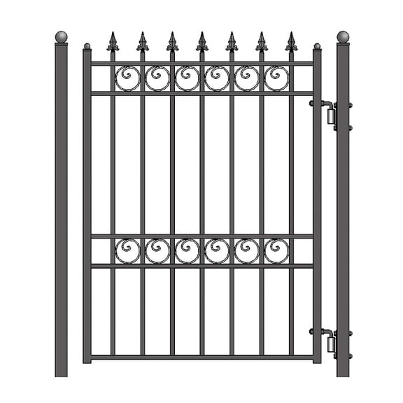ALEKO PGOSL Oslo Style Ornamental Iron Wrought Garden Pedestrian Gate 5'x4' Black