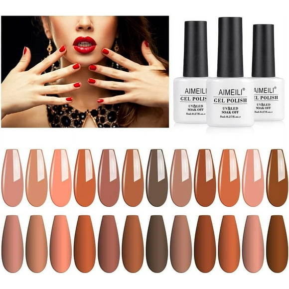 TRAHOO-Soak Off UV LED Winter Brown Gel Nail Polish Color, Nudes Neutral Color Gel for Holiday Gift Set Of 12pcs X 8ml - Kit Set 1