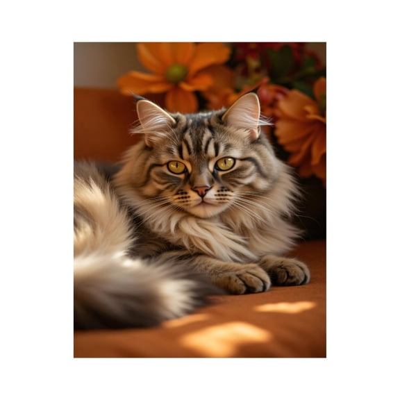 Paint by Numbers Kit for Adults, Cat With Orange Flowers Paint by Numbers, Easy Paint by Numbers Kit for Adults Beginner, DIY Adult Paint by Number Kits on Canvas, 12x16in Home Decor