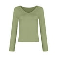 thumbnail image 4 of Gubotare Shirts for Women 3/4 Sleeve V Neck Rib Knit Slim Basic Tees Tops 2025 Fall Casual Tshirts Going Out Workout Outfits (Green,S), 4 of 5