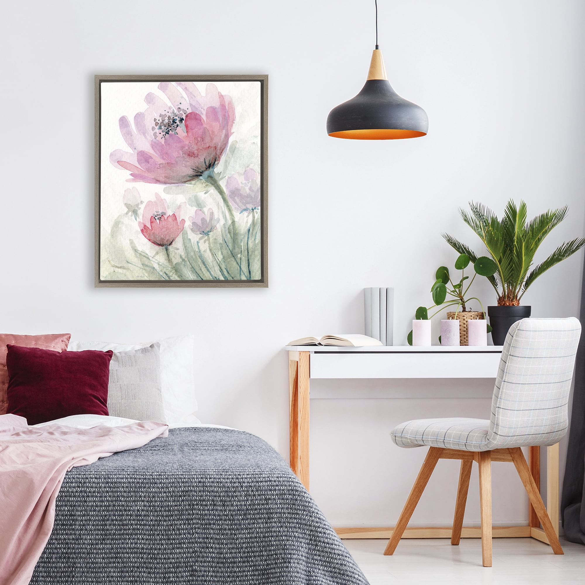 Stupell Industries Pink Flower Blossoms Brown Framed Floater Canvas Wall Art, design by Patti Bishop