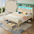 thumbnail image 7 of Greenstell Queen Bed Frame with Storage Drawers, Upholstered Bed with LED Light and Linen Fabric Storage Headboard, Off White, 7 of 7