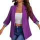 thumbnail image 1 of Chaqueta de negocios para mujer, cuello vuelto, mangas 3/4, traje con frente abierto, traje para oficina, color morado S, 1 of 7