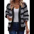 thumbnail image 1 of Suéter de Invierno de Punto Holgado con Rayas y Mangas Farol para Mujer, Moda de Otoño Gris Negro M, 1 of 10
