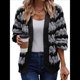 thumbnail image 1 of Suéter de Invierno de Punto Holgado con Rayas y Mangas Farol para Mujer, Moda de Otoño Gris Negro M, 1 of 10