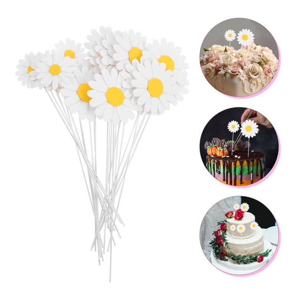 LOLIPPYY 40Pcs White Daisy Party Cake Toppers for Birthday Thanksgiving and Christmas Floral Cake Inserts
