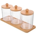 thumbnail image 1 of 1 juego de dispensador de hisopos de algodón con tapas, soportes transparentes con bandeja organizadora de tocador, 1 of 7