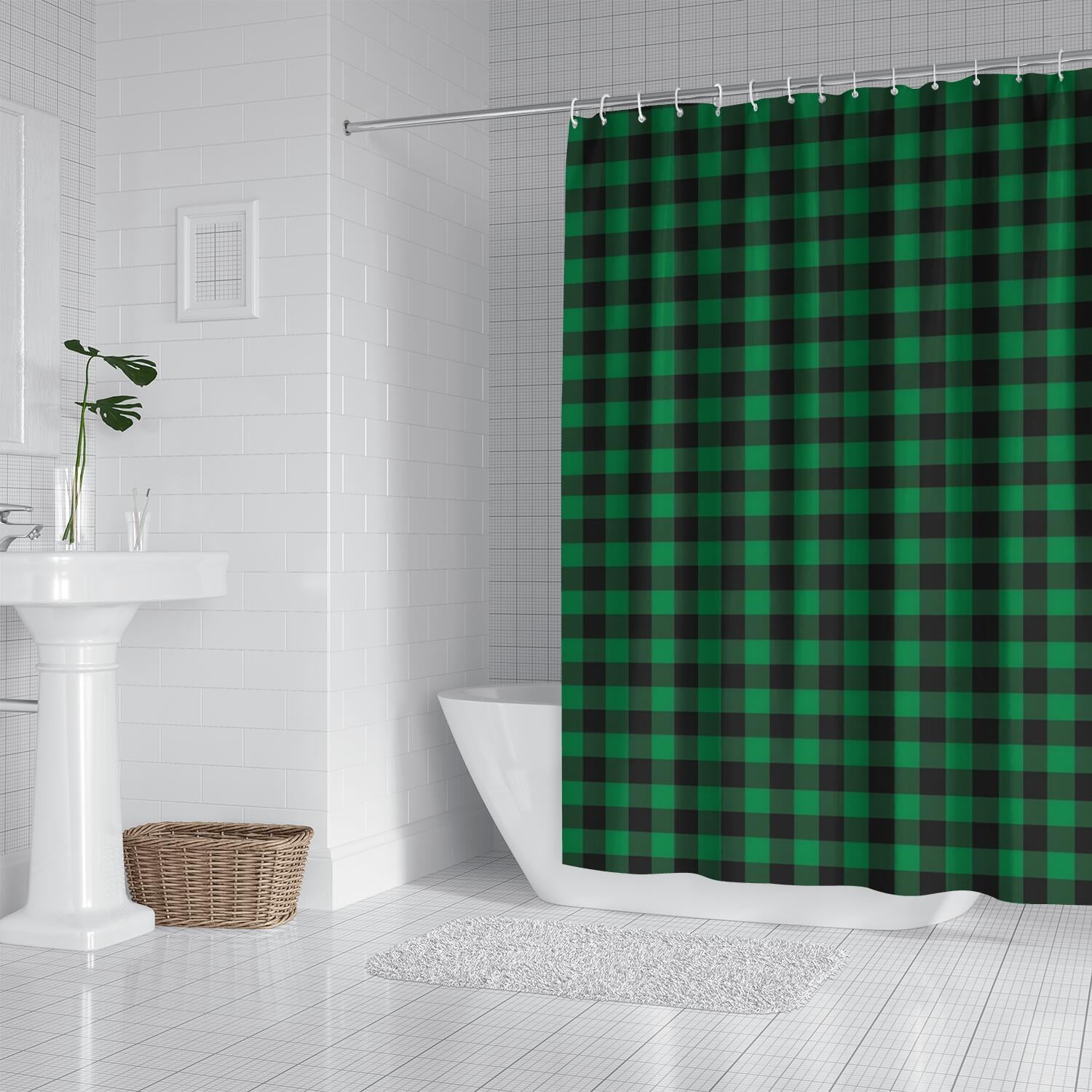 Green Black Checkerboard Checkered Pattern Shower Curtain 84"x72" ,Bathroom Decorative Shower Curtains Set with 12 Hooks,Modern Waterproof Washable Shower Curtain