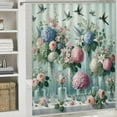 thumbnail image 5 of JEUXUS Durable and Washable Flowers White Floral Rose Hydrangea Bird Print Blue Contemporary Shower Curtain Multiple Sizes White, 5 of 6