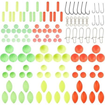 350pcs Fishing Kit Brass Alloy Fishing Barrel Swivels Rolling Bearing Snap Connector Fishing Foam Float Fishing Rig Float PE Fishing Luminous Beads for Fishing