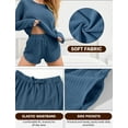 thumbnail image 5 of FEOYA Womens Waffle Pajamas Set 2 Piece Ribbed Knit Lounge Outfits Long Sleeve Top and Shorts Matching Loungewear sleepwear with Pockets L Blue, 5 of 7