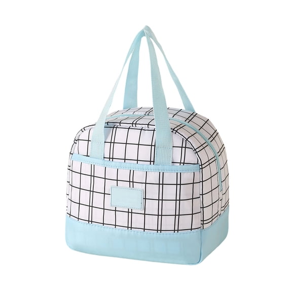 YAMB Plaid Lunch Bag, Large Capacity Handheld Lunch Box, Thickened Portable Picnic Bag Bento Bag, Reusable Cute Lunch Tote Bag Leakproof Insulated lunch Bag for Work and Picnic, Blue