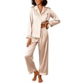 thumbnail image 1 of Conjunto de pijama Ekouaer de satén de seda para mujer, pijama de manga larga, 1 of 6