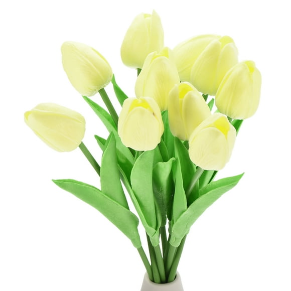 Unique Bargains 20pcs Tulips Artificial Flowers, Artificial Flowers Fake Tulip Stems Real Touch for Decoration (Pale Yellow)